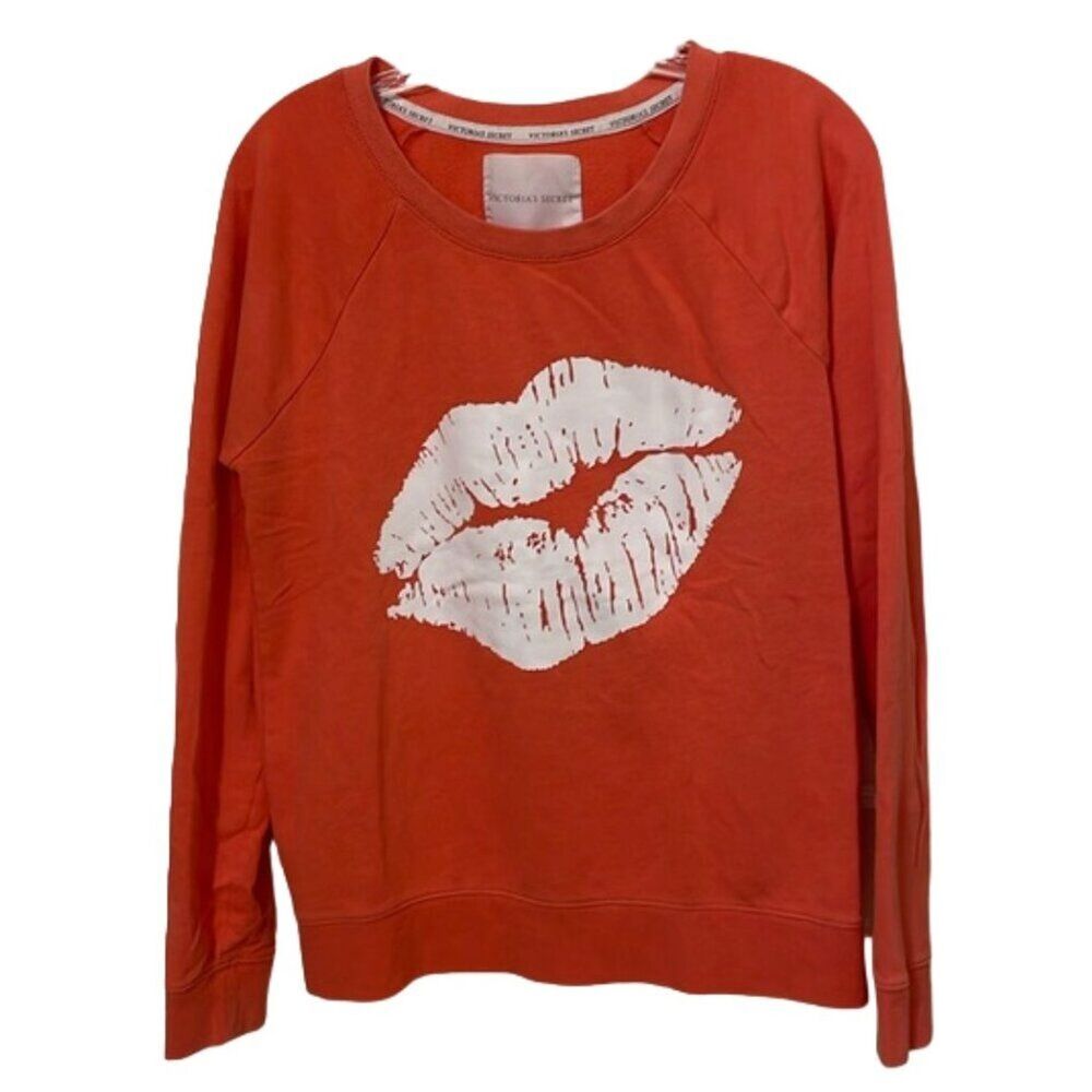 Victoria's Secret Orange Lip Kissed Graphic Sweatshirt Womens Size Medium